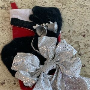 Poodle black Silver and Black Kids Stocking with Bow